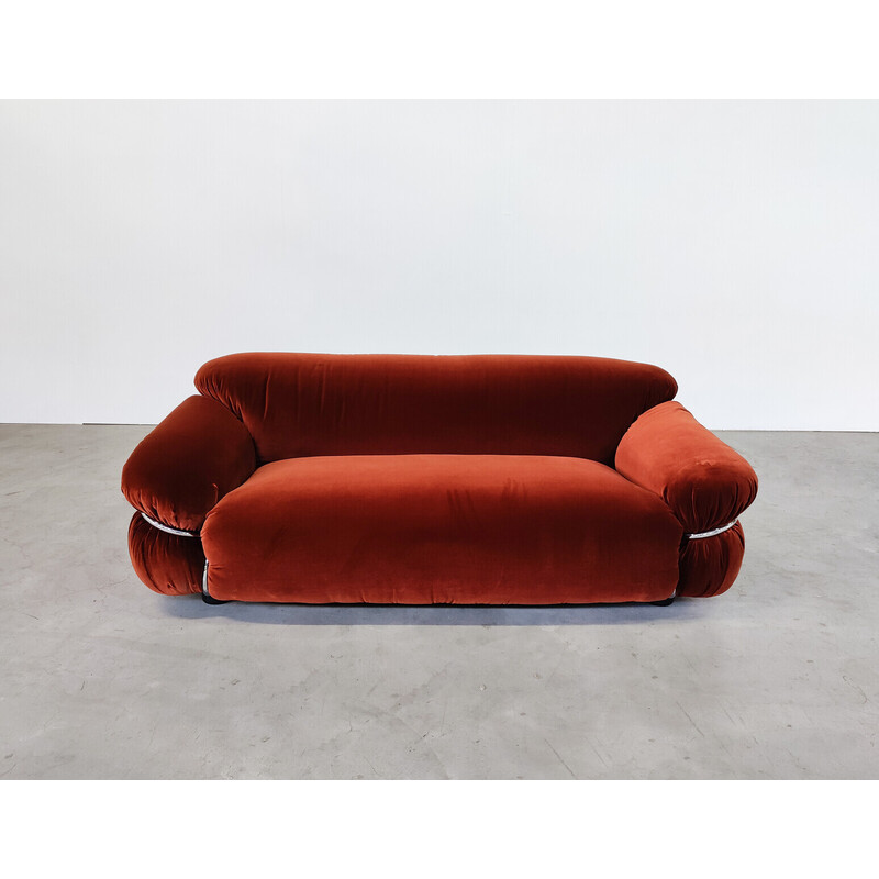 Vintage Sesann sofa in orange velvet by Gianfranco Frattini for Cassina, Italy 1970s