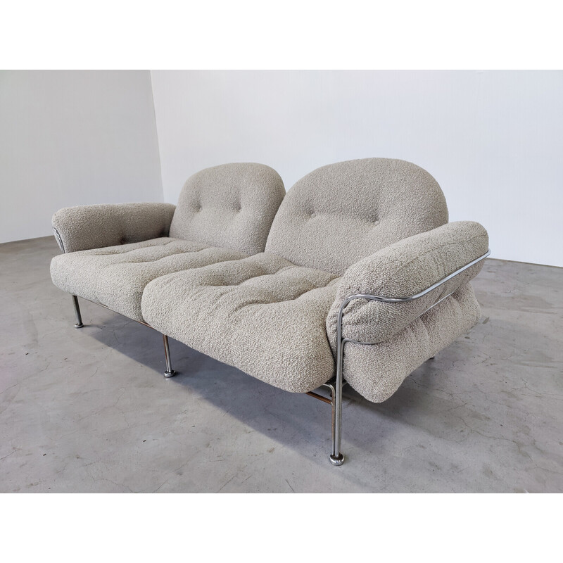 Italienisches Sofa aus der Mitte des Jahrhunderts in Chrom und Stoff, 1970er Jahre