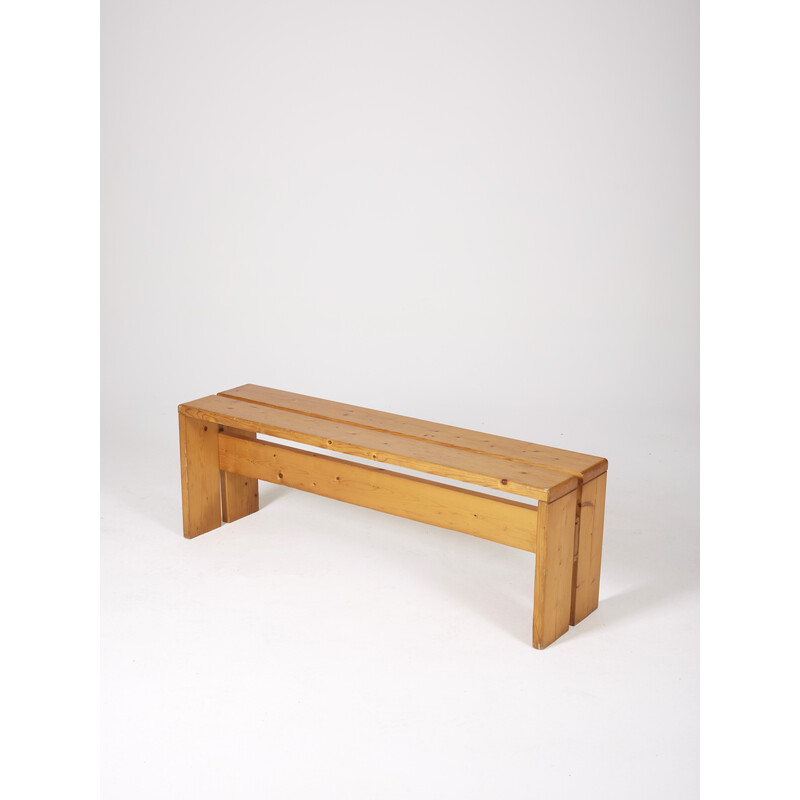 Vintage bench in solid pine, selected by Charlotte Perriand for Les Arcs, 1960