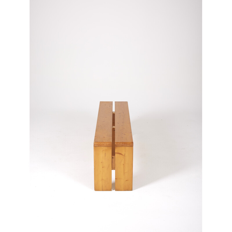 Vintage bench in solid pine, selected by Charlotte Perriand for Les Arcs, 1960