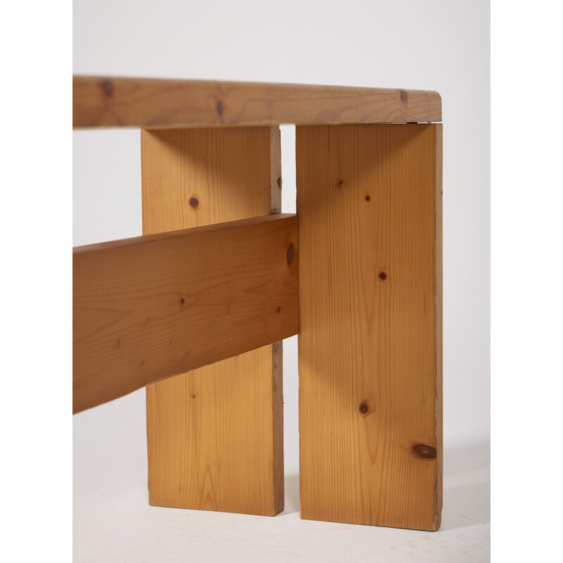 Vintage bench in solid pine, selected by Charlotte Perriand for Les Arcs, 1960