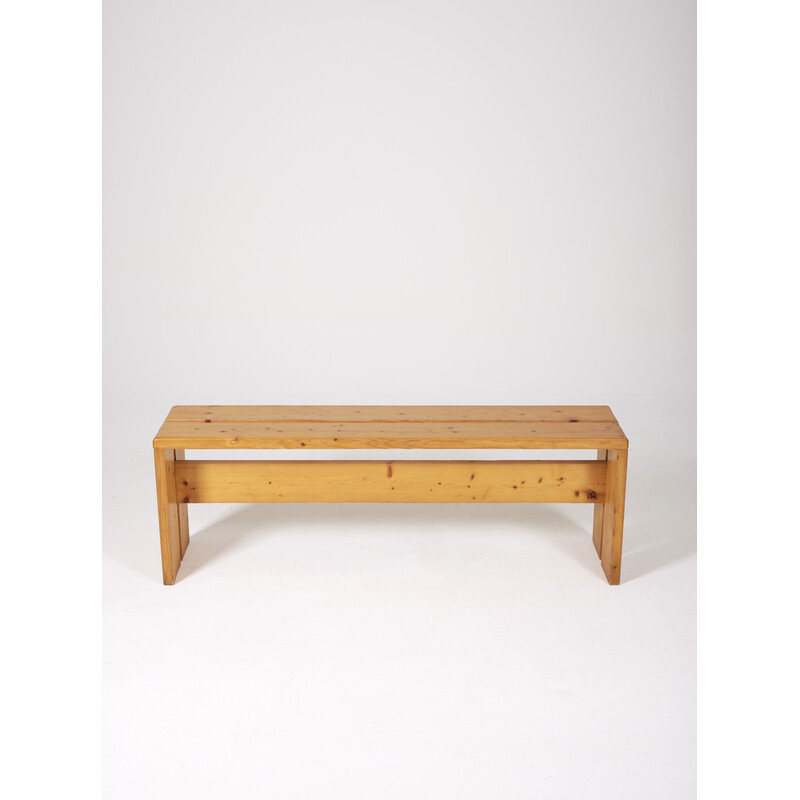 Vintage bench in solid pine, selected by Charlotte Perriand for Les Arcs, 1960