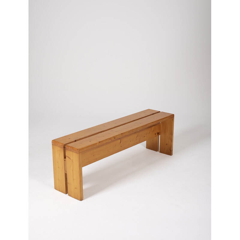 Vintage bench in solid pine, selected by Charlotte Perriand for Les Arcs, 1960