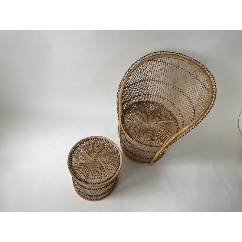 Fauteuil et repose-pieds vintage en forme de paon, 1970