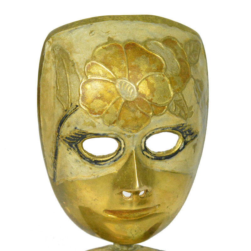 Vintage hand painted Venetian brass mask, Italy 1960s