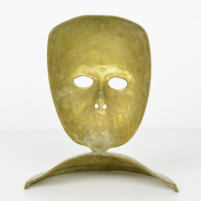 Vintage hand painted Venetian brass mask, Italy 1960s