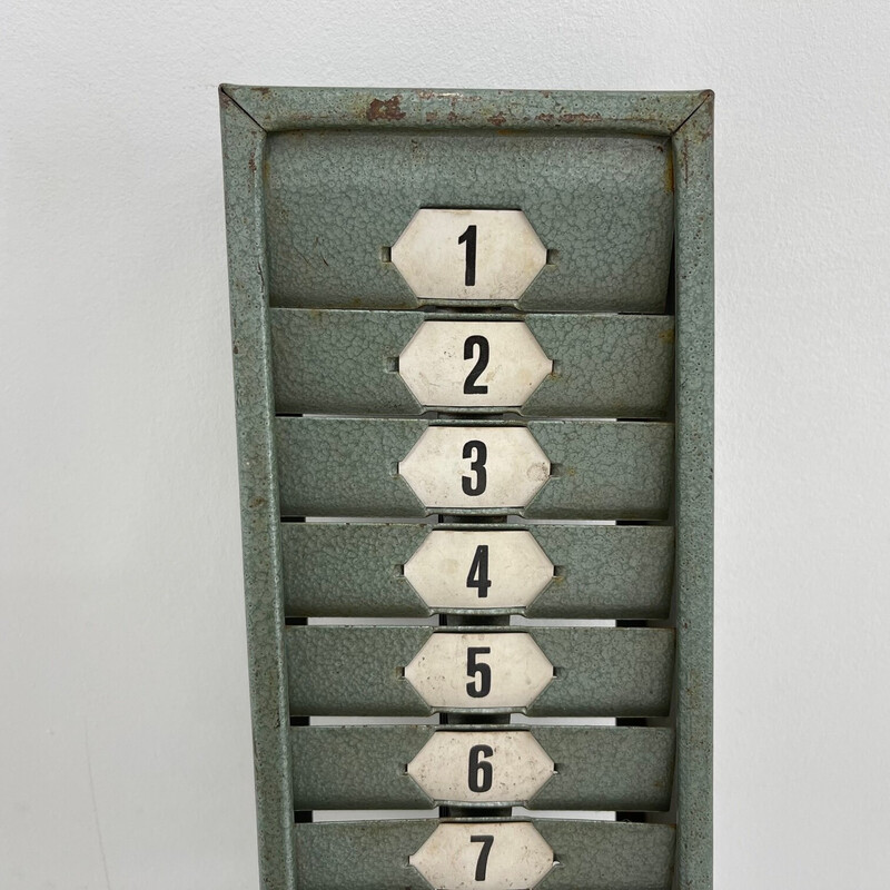 Vintage industrial Time card rack, Czechoslovakia 1950s
