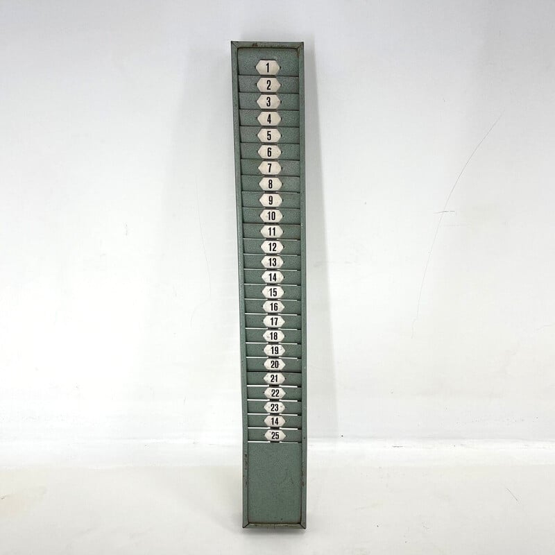 Vintage industrial Time card rack, Czechoslovakia 1950s