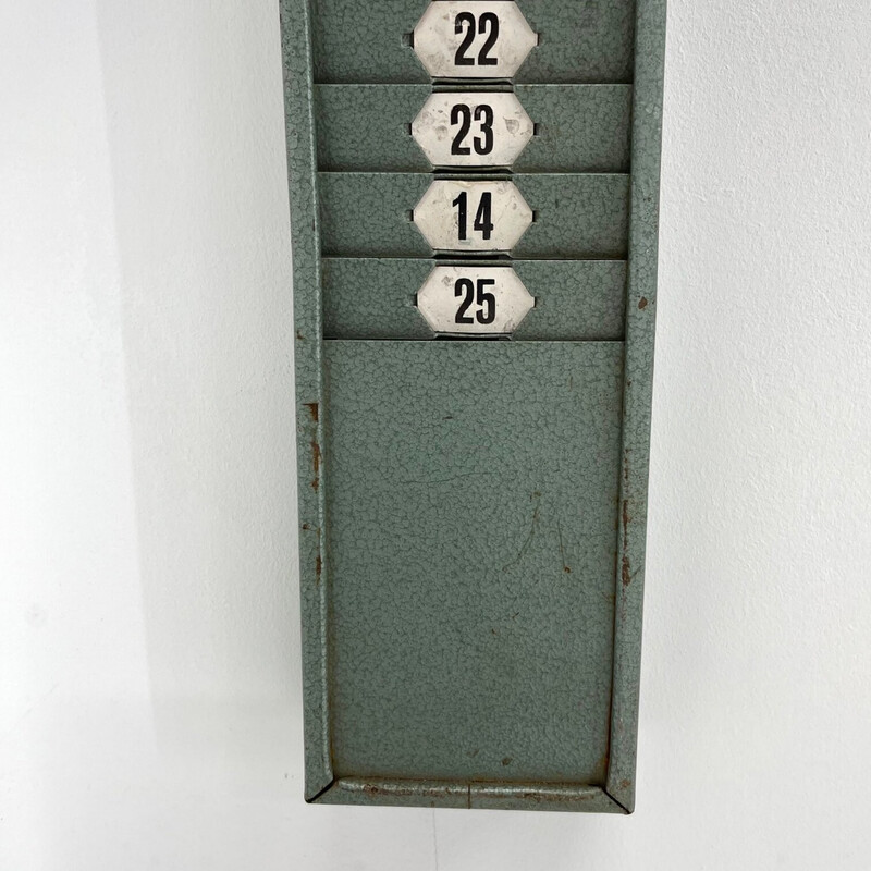 Vintage industrial Time card rack, Czechoslovakia 1950s