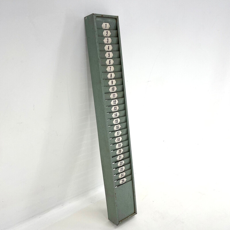 Vintage industrial Time card rack, Czechoslovakia 1950s