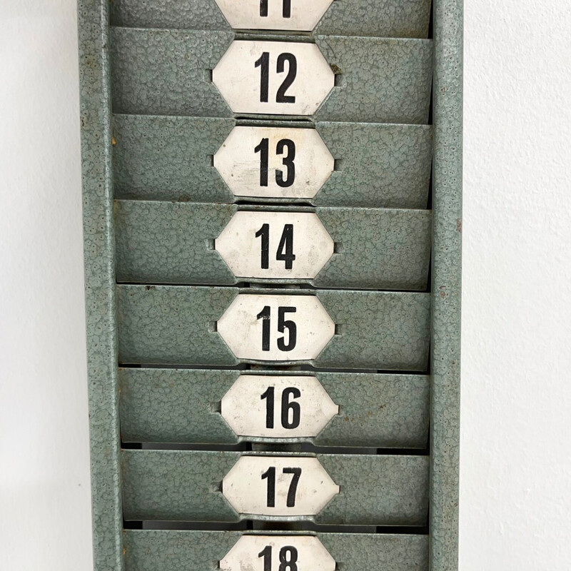 Vintage industrial Time card rack, Czechoslovakia 1950s