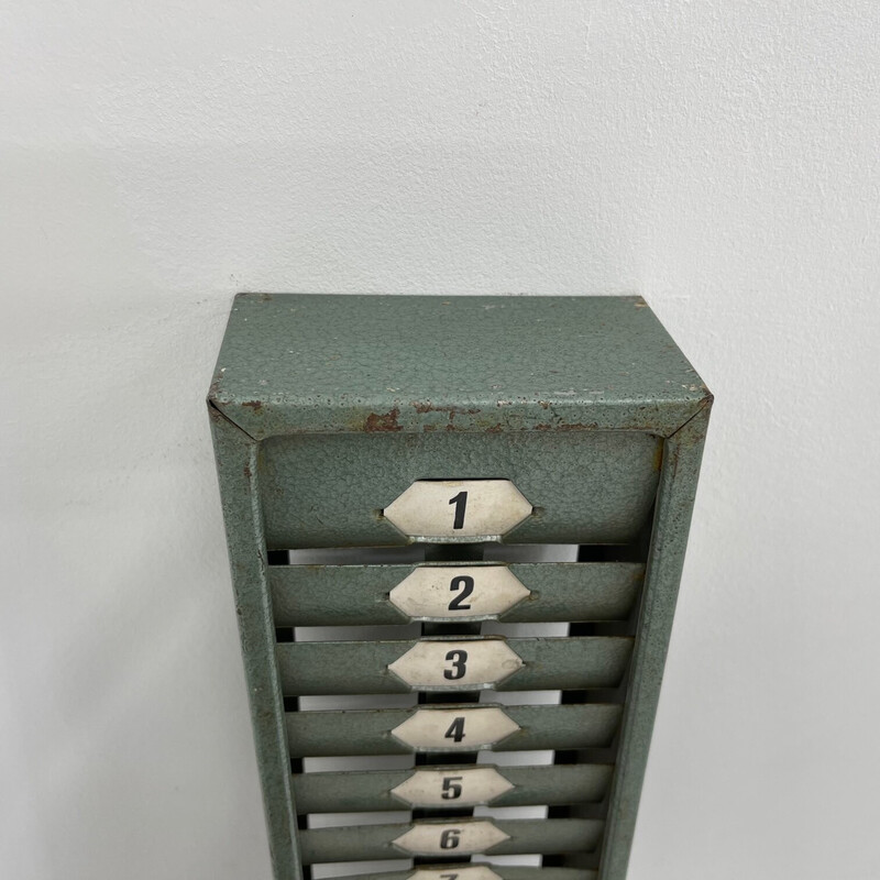 Vintage industrial Time card rack, Czechoslovakia 1950s