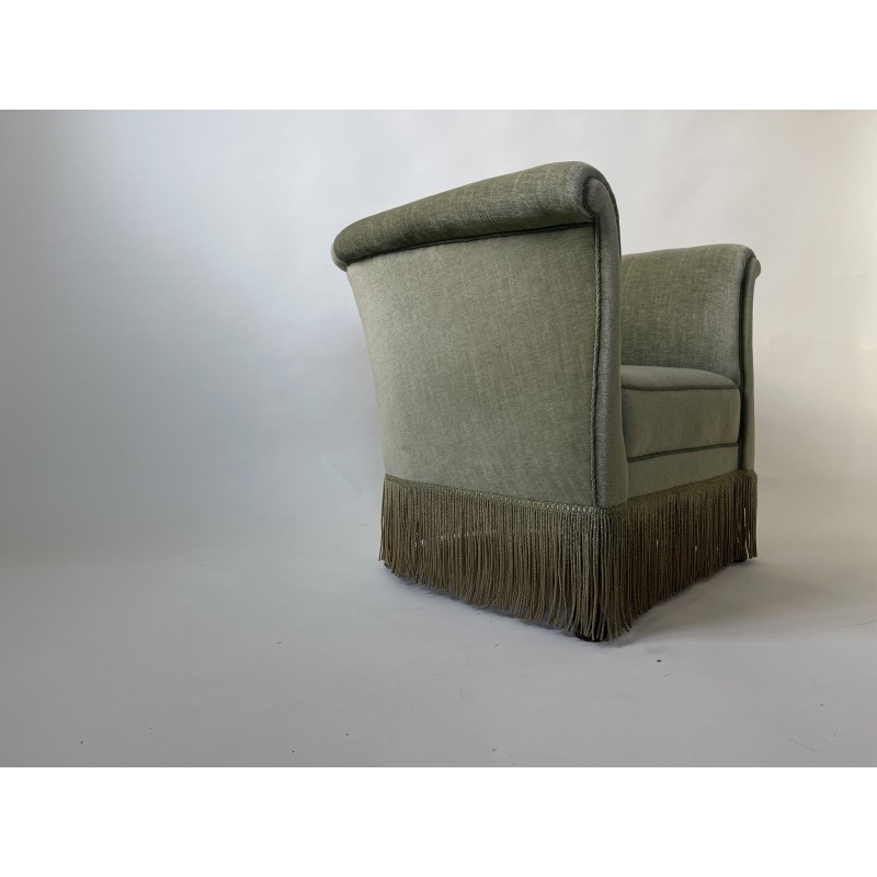 Deense vintage Roll Top fauteuil in zeegroen, jaren 1950
