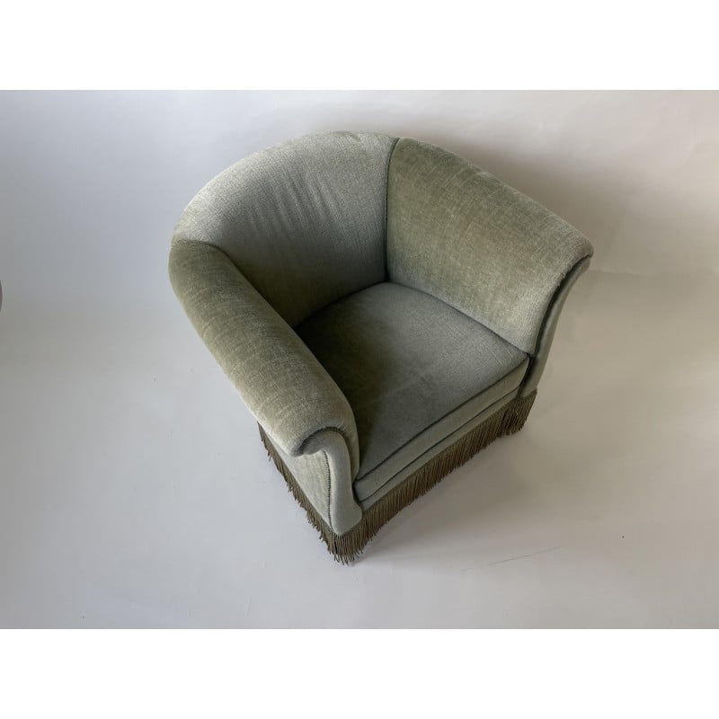 Danish vintage Roll Top armchair in sea green, 1950s