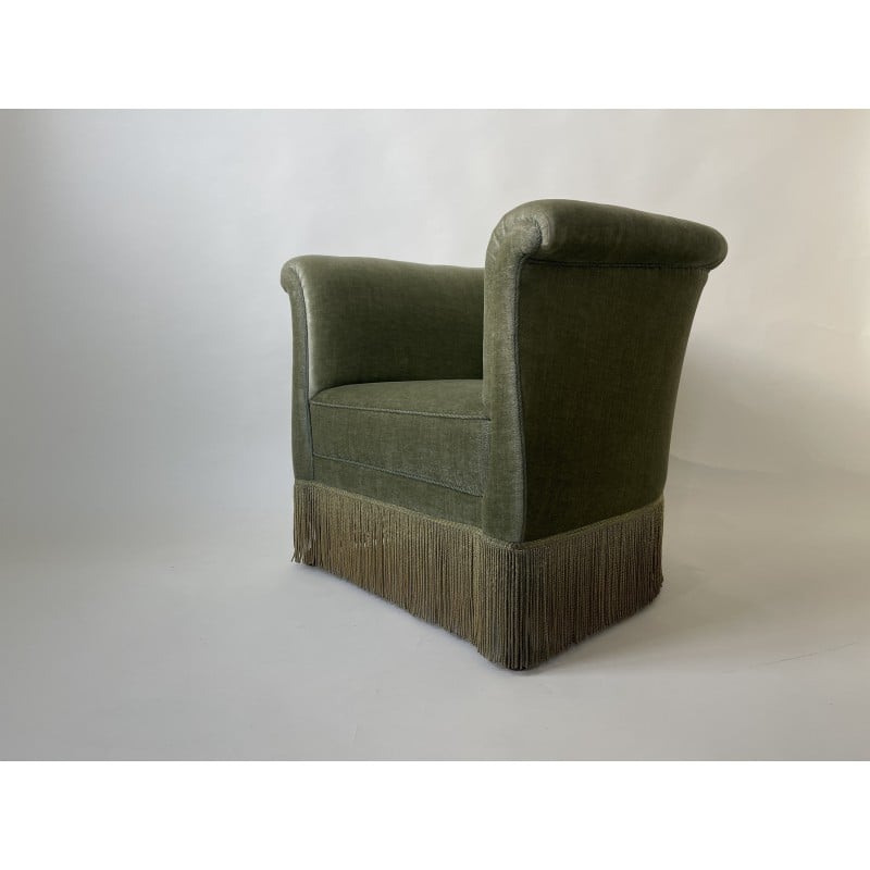 Danish vintage Roll Top armchair in sea green, 1950s