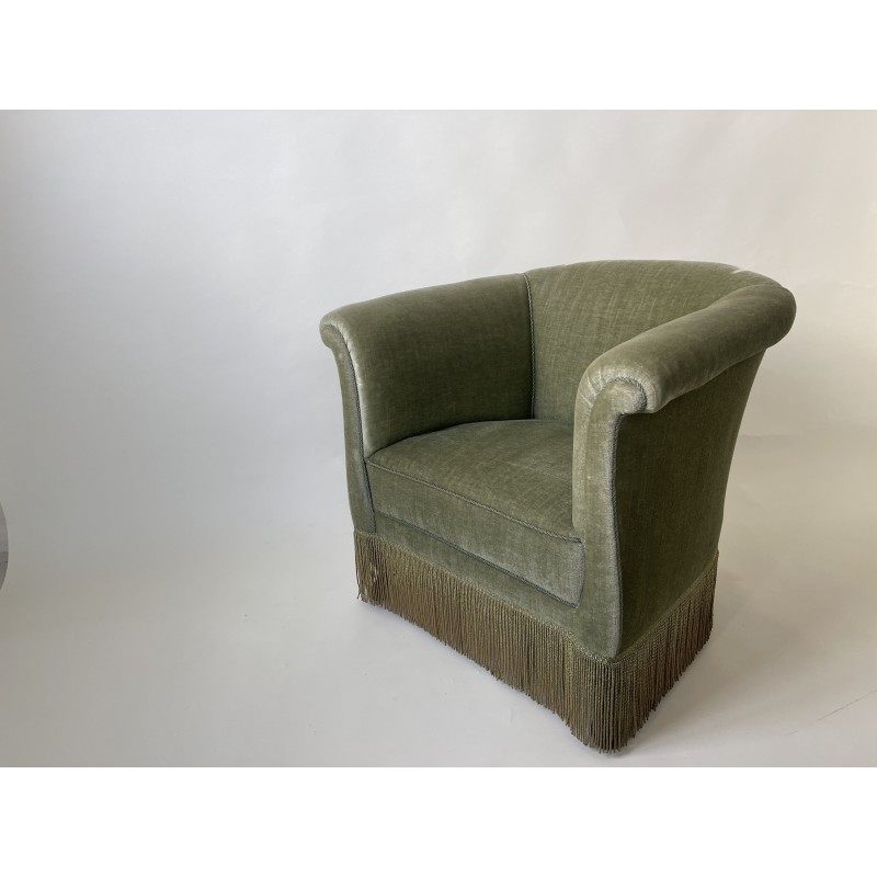 Danish vintage Roll Top armchair in sea green, 1950s