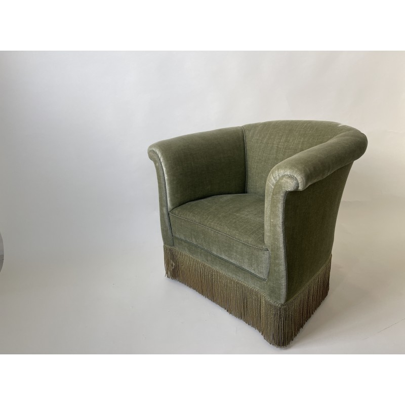 Deense vintage Roll Top fauteuil in zeegroen, jaren 1950