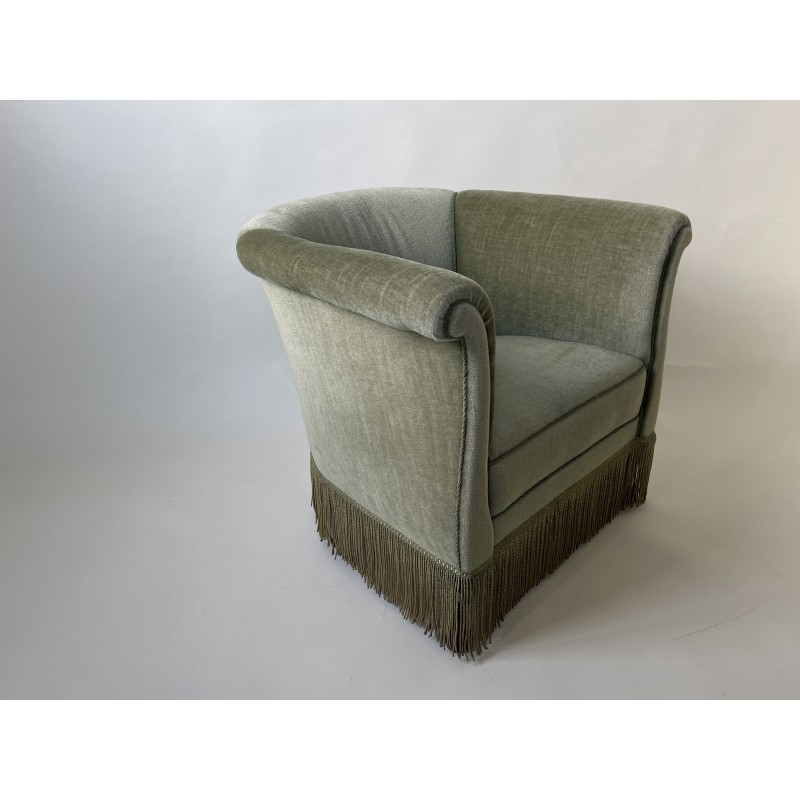 Danish vintage Roll Top armchair in sea green, 1950s