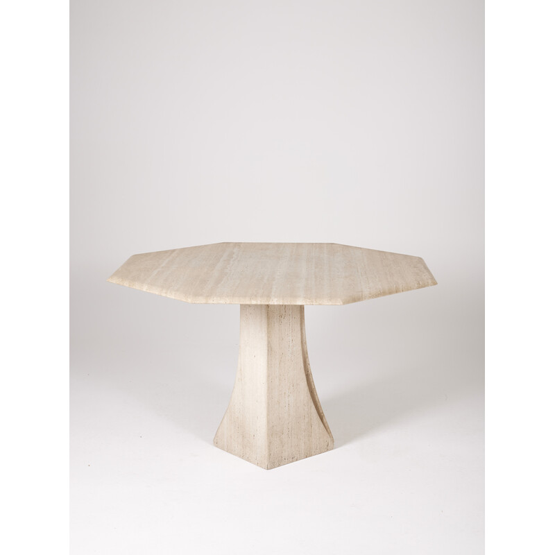 Vintage octagonal table in travertine, Italy 1970