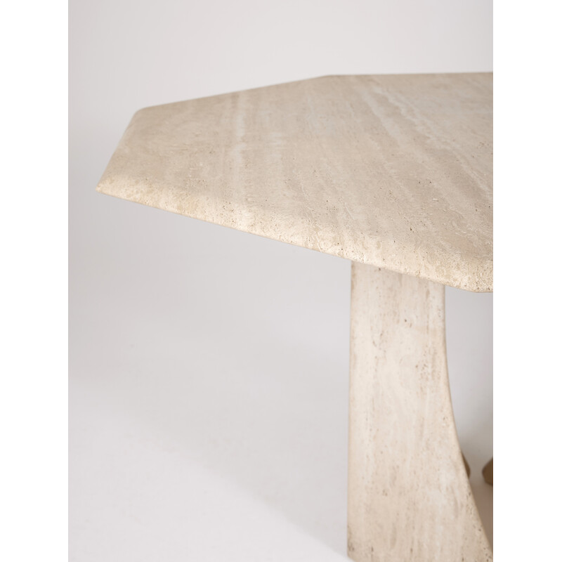 Vintage octagonal table in travertine, Italy 1970