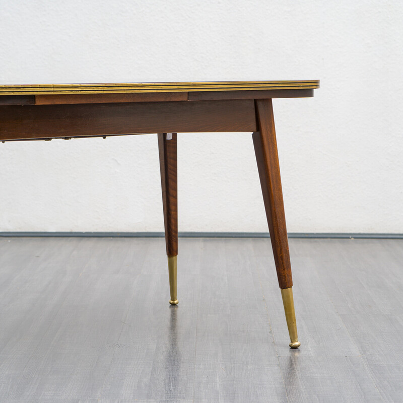 Mesa de comedor extensible vintage en madera de haya y tapa de cristal, años 50