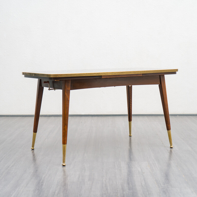 Mesa de comedor extensible vintage en madera de haya y tapa de cristal, años 50