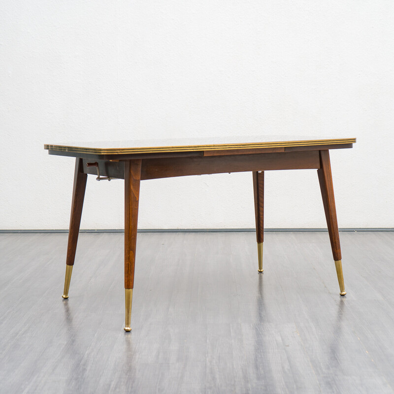 Vintage extendable dining table in beechwood and glass top, 1950s