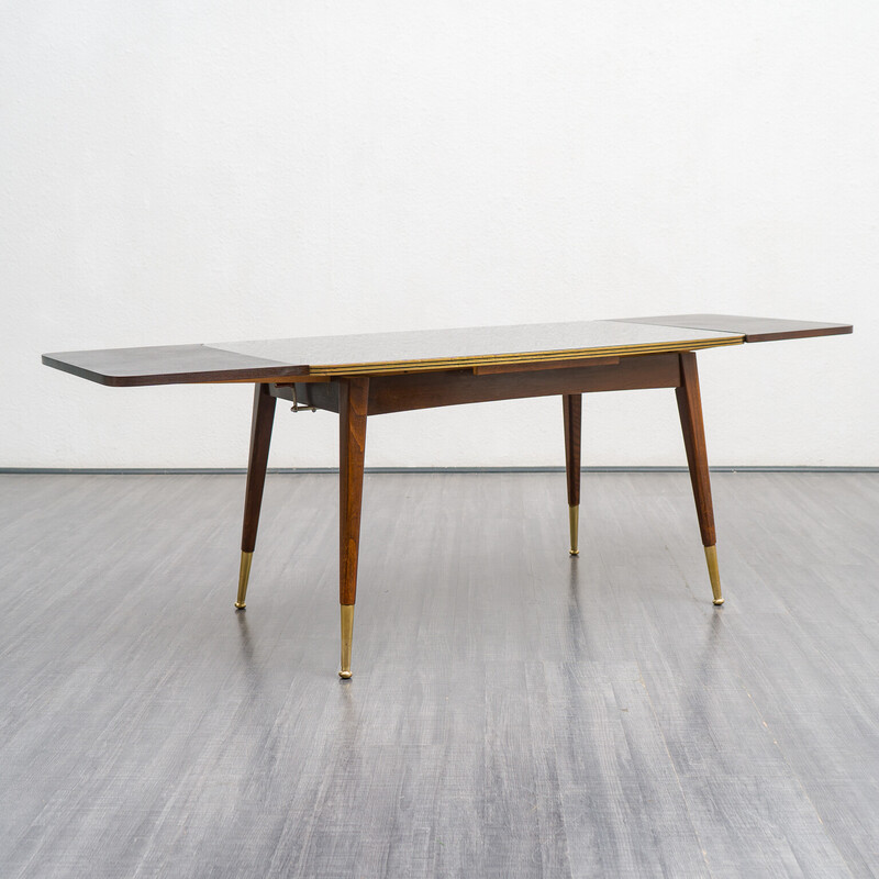 Table extensible vintage en bois de hêtre et plateau en verre, 1950