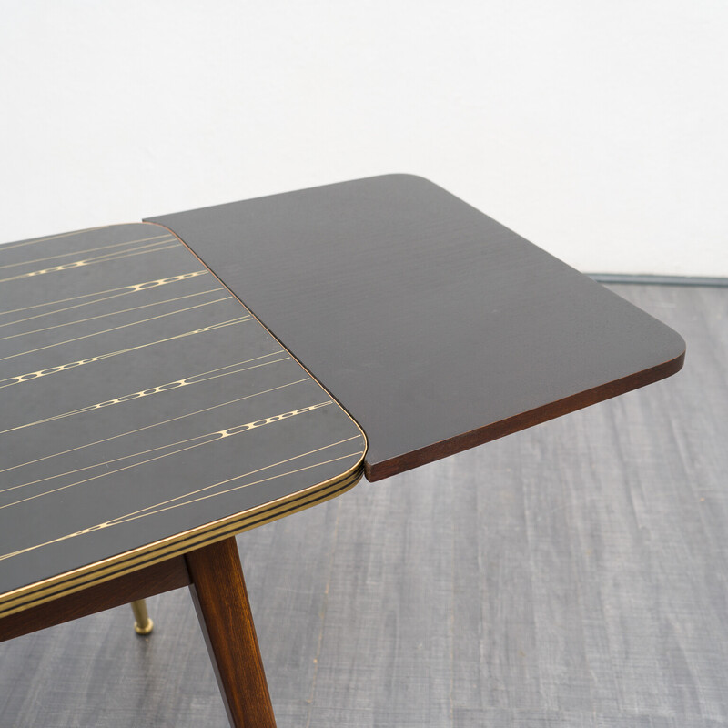 Vintage extendable dining table in beechwood and glass top, 1950s