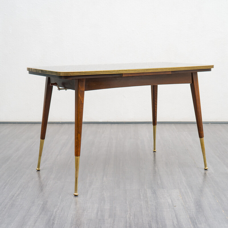 Table extensible vintage en bois de hêtre et plateau en verre, 1950