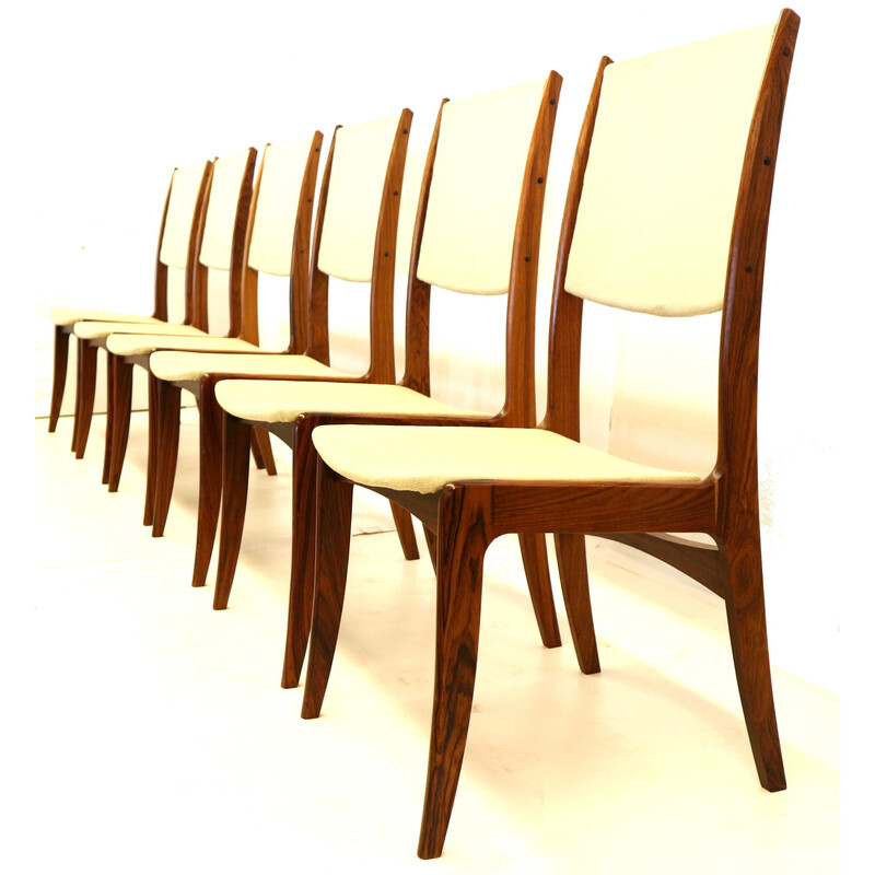 Conjunto de 6 cadeiras dinamarquesas vintage rosewood da Dyrlund, década de 1960