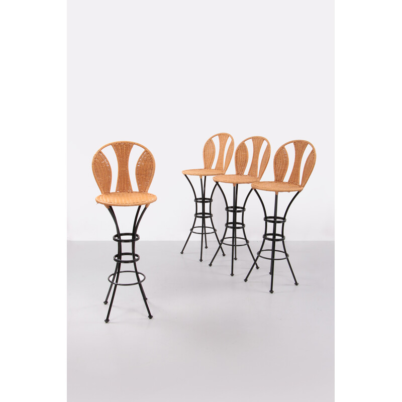 Ensemble de 4 tabourets de bar italiens vintage, 1970