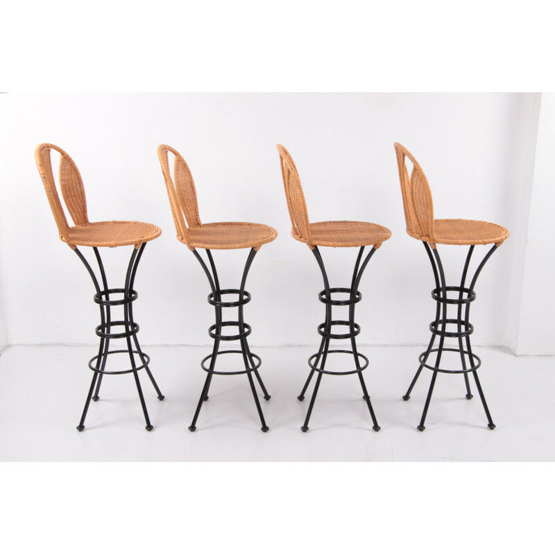 Set of 4 Italian vintage bar stools, 1970s