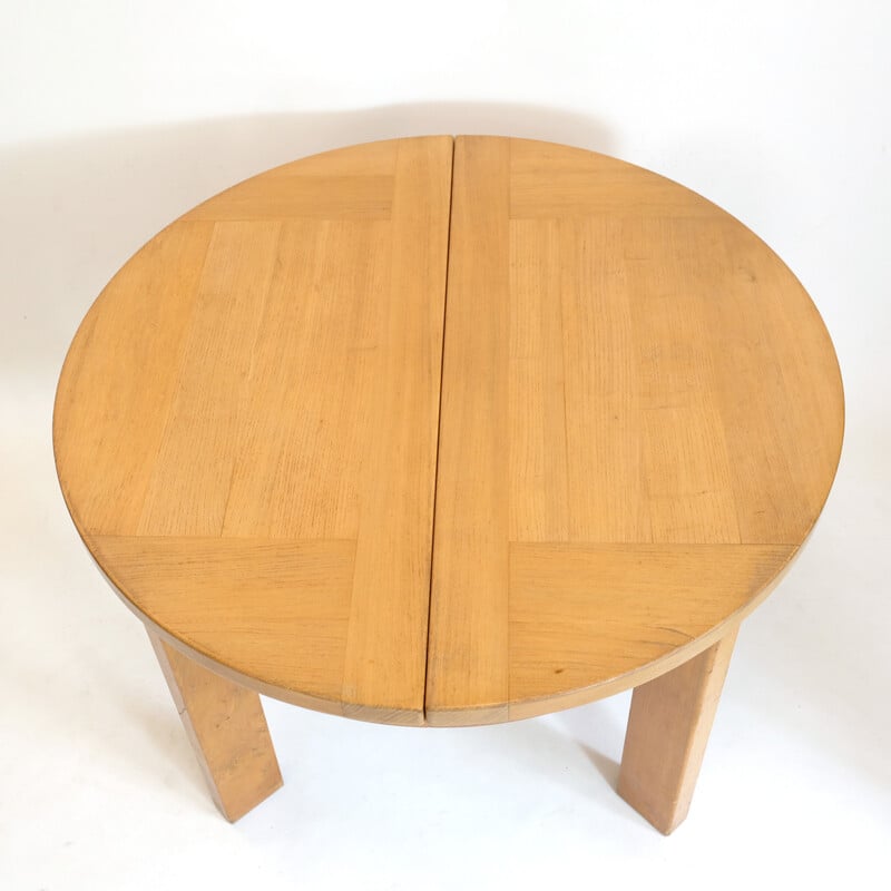 Vintage round table with one extension leaf by Maison Regain, 1970