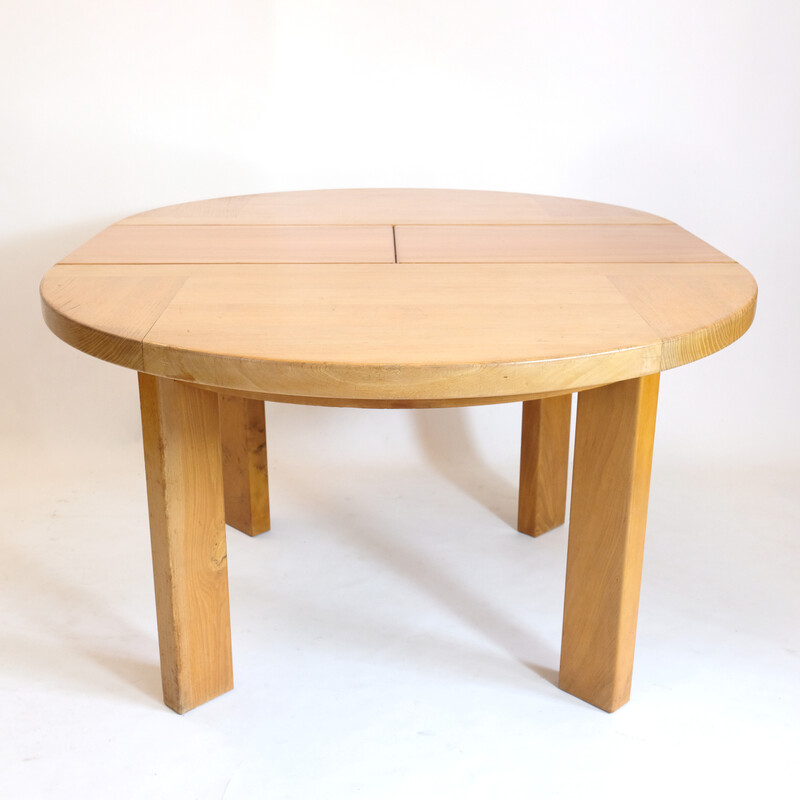 Vintage round table with one extension leaf by Maison Regain, 1970