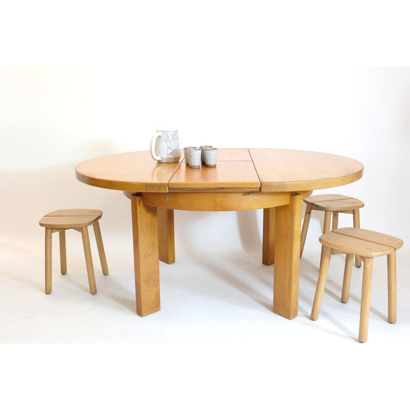 Vintage round table with one extension leaf by Maison Regain, 1970