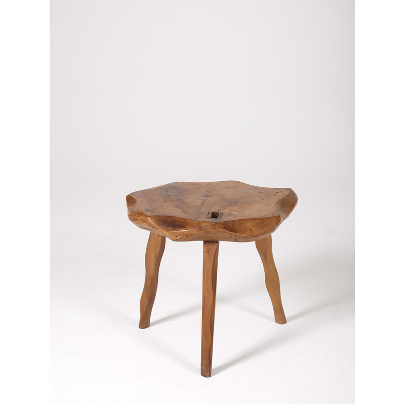 Vintage Brutalist tripod stool, France 1950