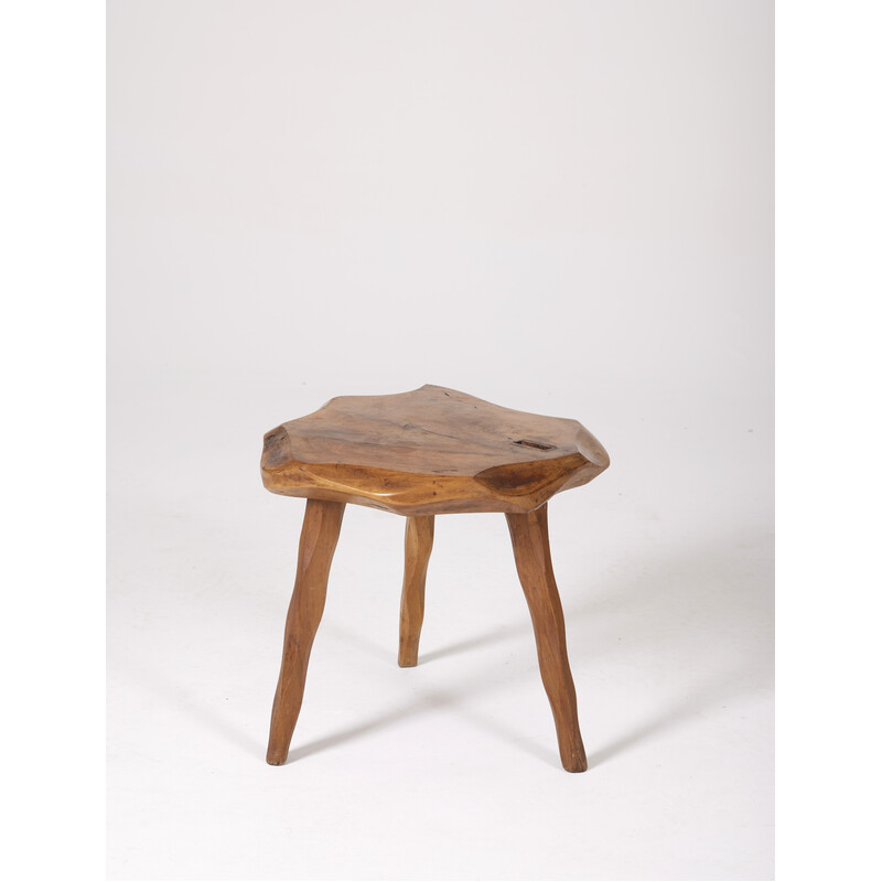 Vintage Brutalist tripod stool, France 1950