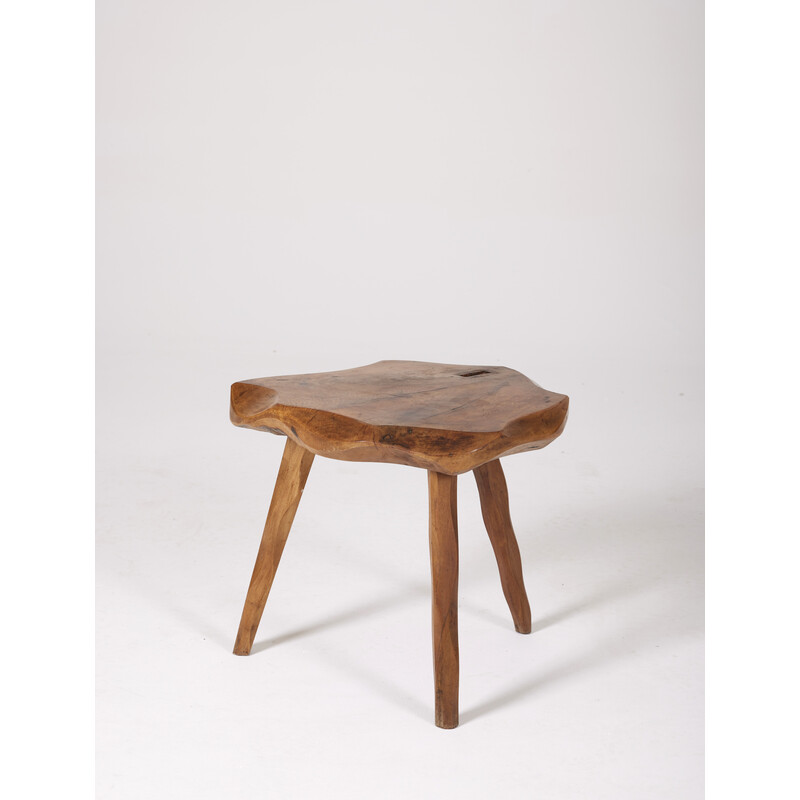 Vintage Brutalist tripod stool, France 1950