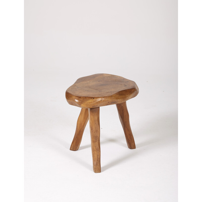 Tabouret tripode brutaliste vintage, France 1950