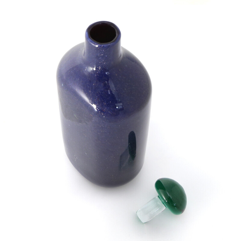 Vintage blue glass bottle with stopper by Toni Zuccheri for Barovier e Toso, 1980s