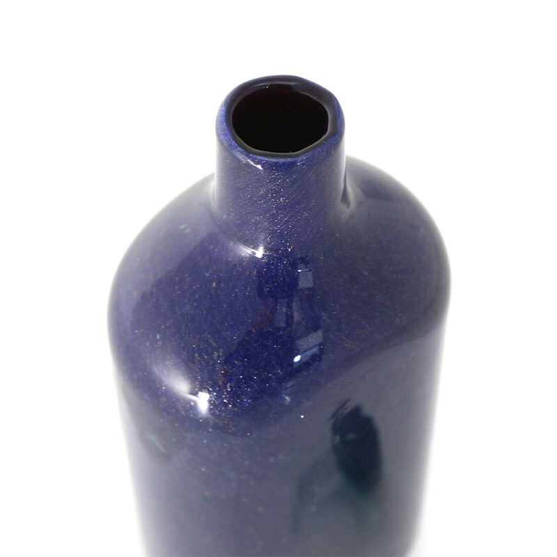 Vintage blue glass bottle with stopper by Toni Zuccheri for Barovier e Toso, 1980s