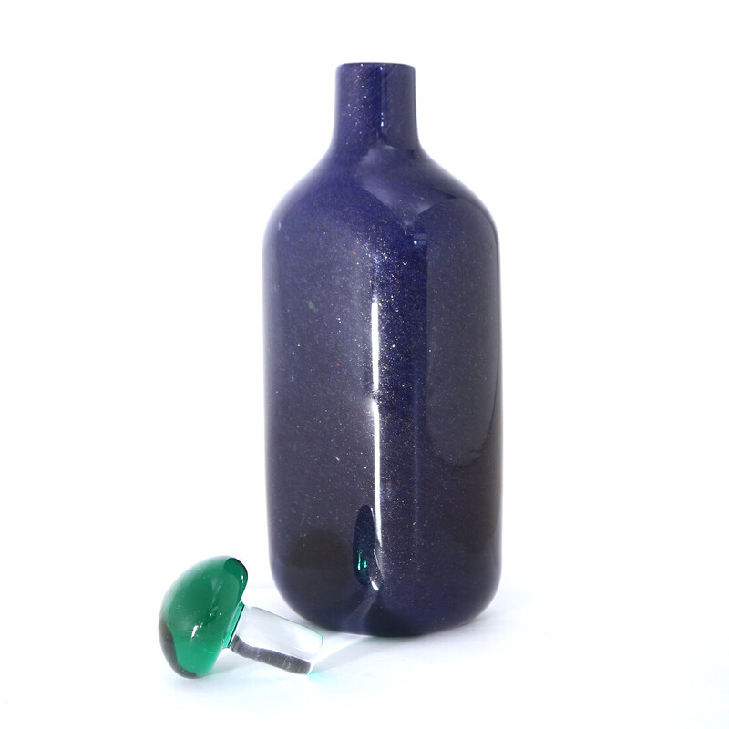 Vintage blue glass bottle with stopper by Toni Zuccheri for Barovier e Toso, 1980s