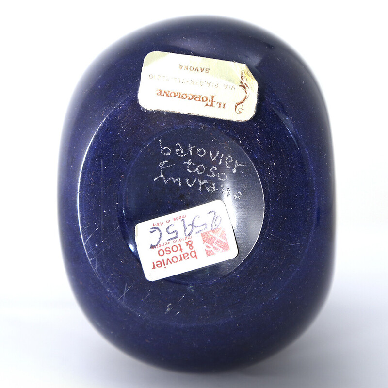 Botella vintage de vidrio azul con tapón de Toni Zuccheri para Barovier e Toso, años 80