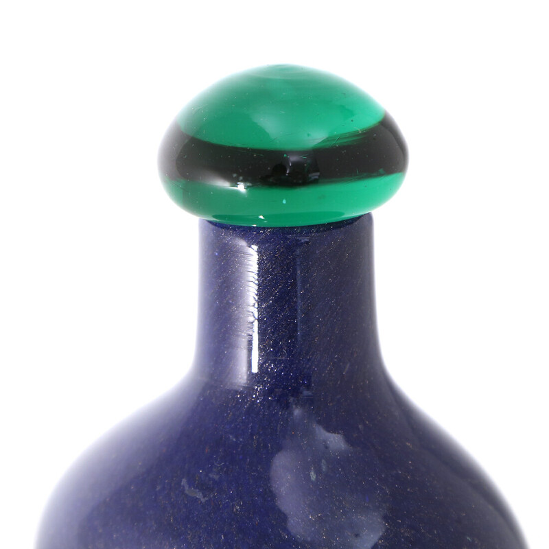 Vintage blue glass bottle with stopper by Toni Zuccheri for Barovier e Toso, 1980s