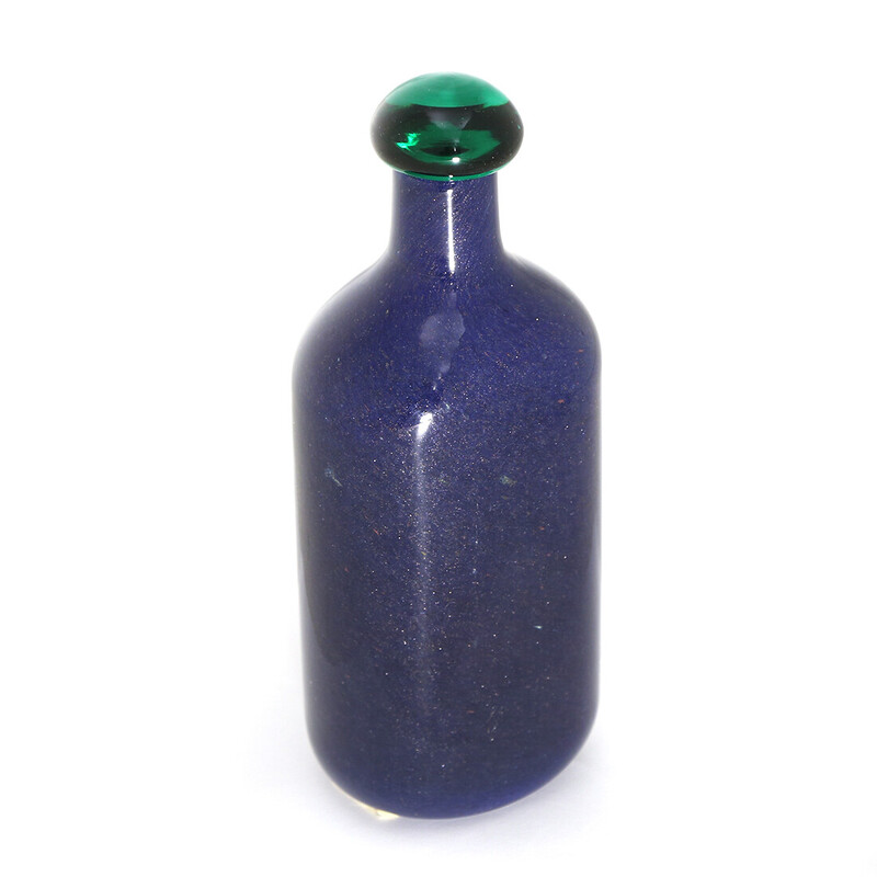 Bottiglia vintage in vetro blu con tappo di Toni Zuccheri per Barovier e Toso, anni '80