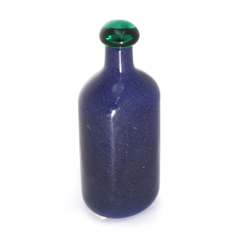 Vintage blue glass bottle with stopper by Toni Zuccheri for Barovier e Toso, 1980s