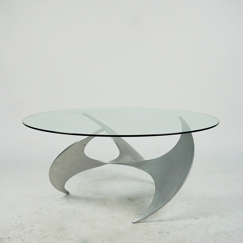 Vintage German aluminum and glass coffee table by Knut Hesterberg for Ronald Schmitt, 1960s