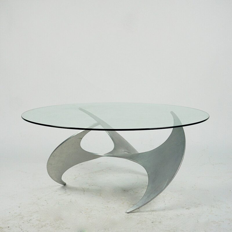 Vintage German aluminum and glass coffee table by Knut Hesterberg for Ronald Schmitt, 1960s