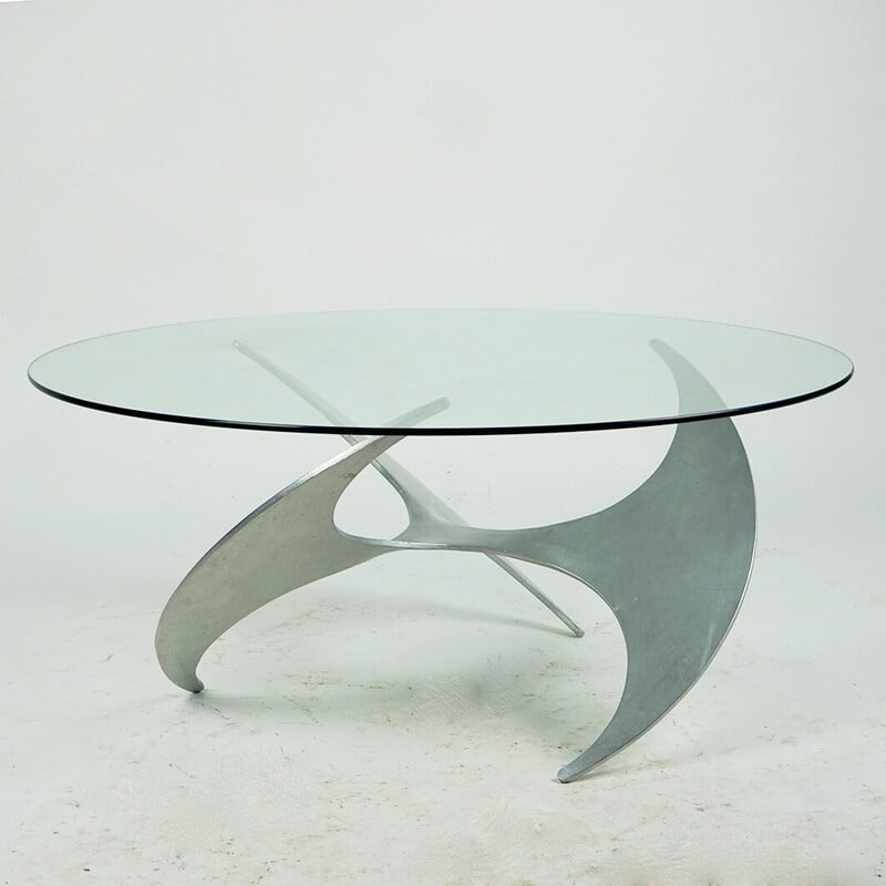 Table basse allemande vintage en aluminium et verre par Knut Hesterberg pour Ronald Schmitt, 1960